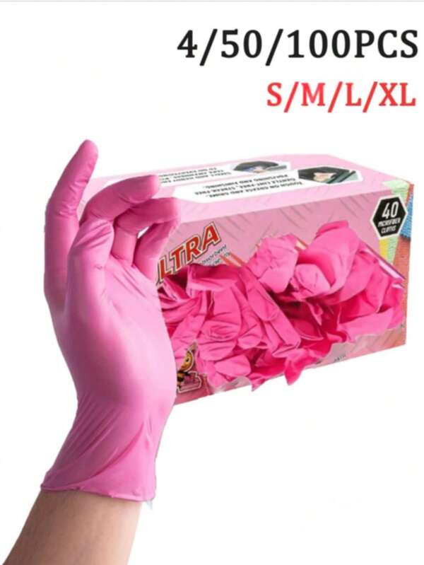 100pcs Disposable Nitrile Gloves (Pink) Latex-Free, Super Durable Multi-Purpose Securely Bagged For Damage-Free Transport Ideal For Kitchen, Tattoo, Hair Dyeing, Pet Care, Beauty Home Cleaning(Prevent Damage By Bagging)