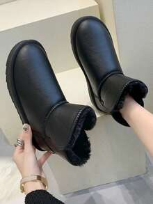 1 par de botas de nieve de camuflaje, impermeables, de moda y versátiles hasta el tobillo, de fácil puesta, cálidas para hombres y mujeres de tallas grandes - Negro - Ver 9