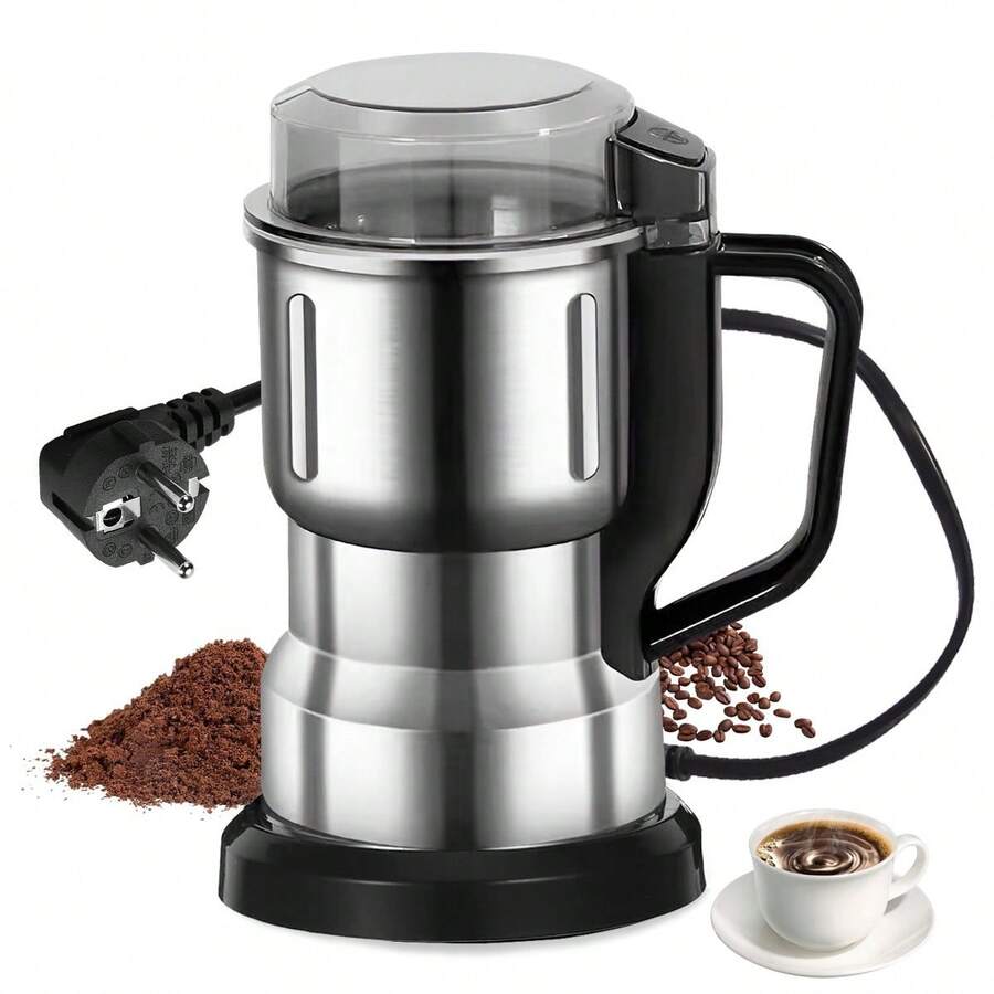 1pc Mini Electric Grain Mill - One-Touch Operation, Overheat Protection, Precision Grinding For Coffee, Spices, Grains, Easy Kitchen Storage Solution, 12500 RPM, 220V-240V, UK/EUPlug, Power Supply