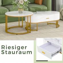 2-Piece Coffee Tables With Gold Metal Frame, Elegant Living Room Tables, Modern Nesting Tables - White - View 5