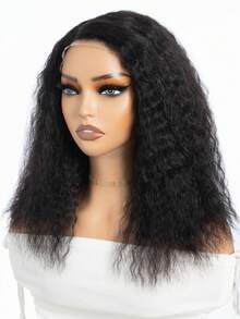 QVR QUEEN VIRGIN REMY QVR 无胶超大波浪鲍勃假发真人发预剪透明蕾丝前假发 14 英寸深波浪鲍勃蕾丝假发波西米亚风格 - 黑色 - 查看 4