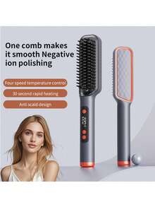 Heated Hair Straightening Comb – An Upgraded Ionic Mini Hair Straightener With A Wave-Shaped Comb Design, For Quickly Creating Smooth And Sleek Hairstyles. Lightweight And Easy To Use, Perfect For Travel; Also Features A High Number Of Negative Ions.
