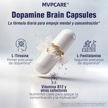 Suplemento de dopamina | MVPCARE Mejora la concentración mental y la energía 650 mg 60 cápsulas | Contiene L-tirosina para favorecer la concentración y la energía mental, mejorando el estado de alerta mental | Adecuado para estudiantes y profesionales - Otros - Ver 7