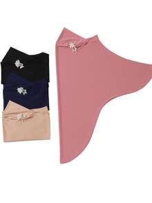 1pc Ready To Wear Instant Hijabs With Pearl Decor, Fashionable Solid Color Convenient Daily Wear Muslim Headscarf