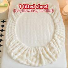 1 件厚仿兔毛床笠，床垫保护套，花卉图案，毛绒，温暖，抗皱，可拆卸和清洗，单人/双人/全尺寸 - 非常适合卧室和客房 - 泡泡 優雅白 - 查看 6