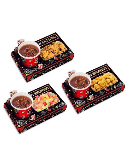 1/6/12件一次性电影之夜主题小吃托盘、爆米花食品饮料架、电影之夜小吃托盘盒（带纸质食品托盘）适用于电影院电影生日派对、电影之夜派对用品、家庭食品托盘厨房装饰