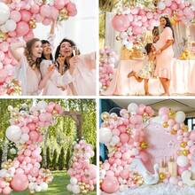 125件粉色气球拱门套装，包含12英寸、10英寸、5英寸的粉色和白色气球，适合男孩/女孩生日、迎婴派对、新娘送礼会、婚礼、周年纪念、性别揭晓派对装饰。 - 彩色 - 查看 5