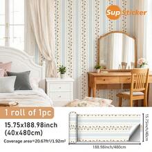 15.75x47.24/141.73/188.98 Inch, 1 Roll/1 PC, Superstiker Creative Floral & Striped Pattern Peel And Stick Removable Vinyl Wallpaper, High Definition, No Residue, DIY For Living Room, Bedroom, Wardrobe, Cabinet, Home Decor Wall Paper Wall Stickers Wall Decor Room Decor Wallpaper Peel And Stick - Multicolor - View 12