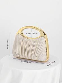 1 件香槟色闪亮褶皱优雅小手拿包，女士时尚链条单肩包，适合派对、婚礼、舞会、晚宴/宴会，与婚纱、晚礼服、生日礼服完美搭配 - 杏色 - 查看 6