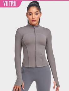 VUTRU Zip Up Thumb Holes Sports Jacket Compression Shirt - Dusty Purple - View 1