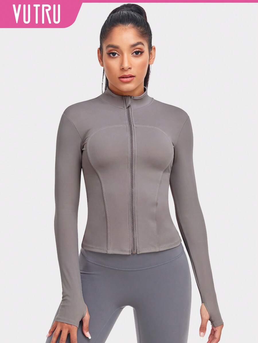 VUTRU Zip Up Thumb Holes Sports Jacket Compression Shirt - Dusty Purple - View 1