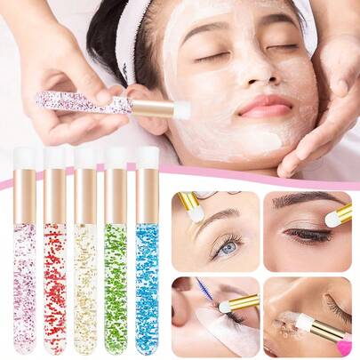 5 Pcs/Set Fashion Women's Crystal Handle Nasal Brush & Cosmetic Multifunctional Kit - Pink, Red, Gold, Blue, Green (5 Colors). Includes Multifunctional Nose Brush, Makeup Brush, And Eyelash Brush. Ideal For Daily Use, Festive Parties, Home Or Travel Convenience. A Perfect Gift For Her.