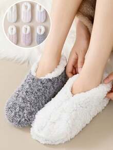 2/1 双女士厚实保暖羊毛睡眠袜，防滑毛绒家居袜，休闲室内拖鞋袜，时尚百搭 - 彩色 - 查看 2
