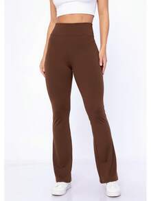 Women's Suplex Flare Pants High Waist Ballerina Bell Bottom Gym Fitness Casual - 鏽棕色 - 查看 2