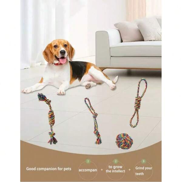 1/ 4 Packs Pet Toy Rope Tug-Of-War And Chew Toy - Suitable For Small/Medium Dogs, Great For Puppies And Adult Dogs - Interactive Tug-Of-War, Cleans Teeth, Boredom Relief Toy