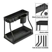 Organizador Extraíble de 2 Niveles Ahorrador de Espacio - Cajón Grande y Duradero para Esenciales de Cocina y Baño - Negro - Ver 7