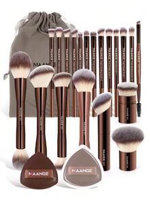 MAANGE 23pcs Makeup Brush Set, Includes 20pcs Professional Travel Makeup Brushes, 2pcs Accessories And 1pc Storage Bag. Set Contains: Powder Brush, Blush Brush, Concealer Brush, Contour Brush, Nose Brush, Eyeshadow Brush, Eyebrow Brush, Eyeliner Brush, Highlighter Brush, Face Brush, Foundation Brush, Detail Brush. Essential For Home Or Travel, Ideal Gift For Friends And Family - Brown - View 5