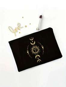 Torba na ramię z płótna z nadrukiem słońca, księżyca i gwiazd, czarna torba z nadrukiem i mała czarna torebka, prezenty walentynkowe, spersonalizowana torba na prezent ślubny dla druhen, kosmetyczka, prosta torba podróżna do przechowywania, odpowiednia na zakupy, podróże i wakacje, idealna na prezent dla rodziny i przyjaciół, prezent na Dzień Matki - Wielokolorowe - Zobacz 4