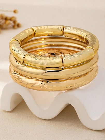 Fashionable Women's Bracelet Paired With Bamboo Bracelet Three Pieces Set, A Daily Classic And Timeless Style Set (No Gift Box)