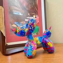 LUMIARTISAN Resin Balloon Dog Sculpture - Collection Figurine Decor For Home| Office Desktop Resin Decors Balloon Dog Decor,Dog Balloon Decor (Graffiti) - 1隻塗鴉氣球狗 - 查看 1