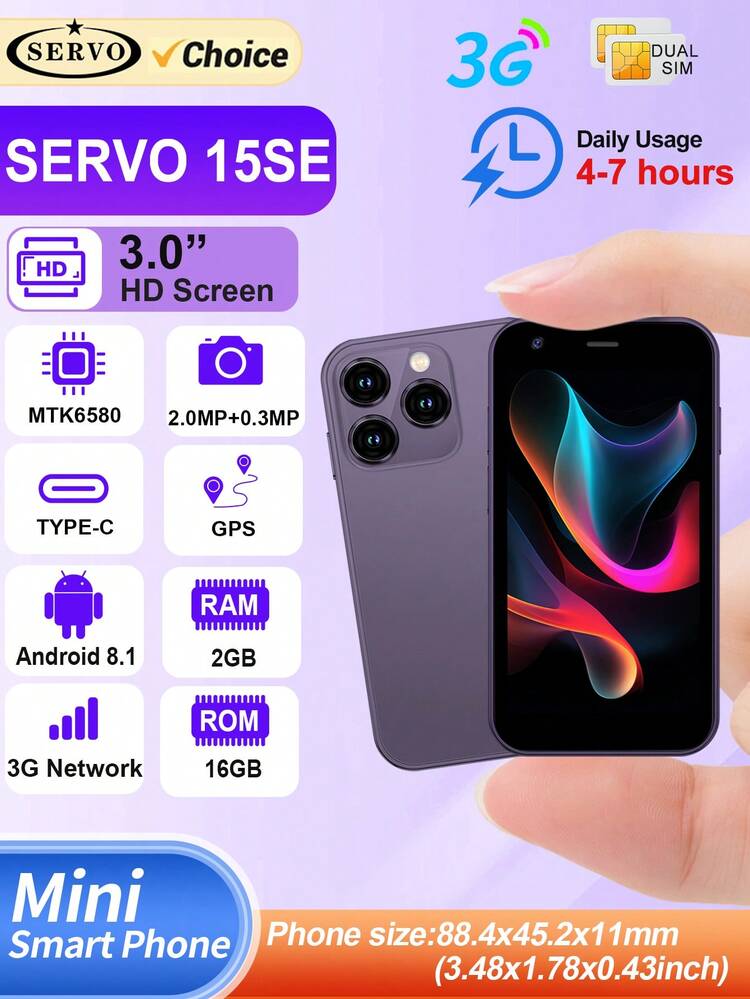 SERVO Mini Smartphone, 3.0 Inch HD Display, Android System, Dual