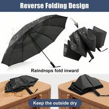 42/46/54/62 Inch Large Golf Umbrella Compact Reverse Travel Umbrella 10 Ribs Windproof For Rain Double Canopy Automatic Open Close - Black - View 2