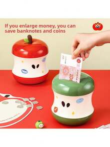 1 pieza Hucha con forma de manzana linda, contenedor para guardar monedas y billetes, adecuado para ahorrar cambio suelto