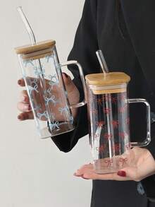 1 套极简主义 Ins 风格优质玻璃杯，耐热带手柄和吸管，适合家庭展示、户外携带、饮料容器、餐厅杯、生日礼物、节日礼物 - 彩色 - 查看 10