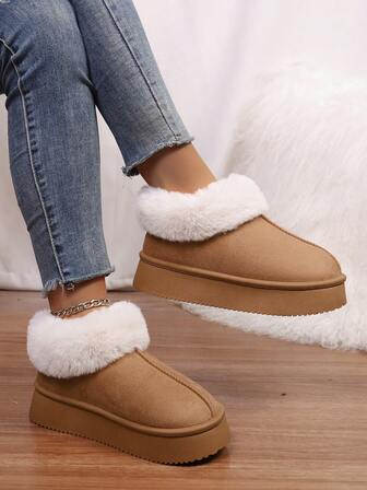 Ladies' Plush Solid-Color Slippers, Comfortable And Warm Indoor Household Slippers Made Of Artificial Fur, With Soft And Non-Slip Soles, Are Perfect Bedroom Shoes Suitable For Halloween Home Wear