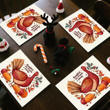 1pc/4pcs/6pcs/100pcs Autumn Thanksgiving Turkey Pattern Printed Placemats, Heat-Insulating Placemats, Suitable For Home Decoration, Holiday Dining, Kitchen And Party Decoration, Party Placemats, Can Be Given As Thanksgiving Gifts - Multicolor - View 9