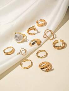 imoli Set de 15 piezas de anillos geométricos abiertos de aleación minimalista y de talla grande , un regalo de joyería de diseño único para mujeres, adecuado para todas las estaciones y ocasiones