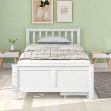 Wooden Bed, Single Bed, Teen Bed, Adult Bed, With Storage Drawers, Pine Structure, White (90x200cm) - White - View 3