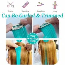 8 PCS Blue Teal Hair Accessories Clip In Colored Hair Extensions Girls Colorful Hair Pieces Party Highlights Heat Resistant Synthetic Mutilcolors Straight Wig Pieces Blue Teal - Màu xanh ngọc - Xem 5