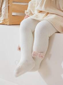 1pc Children's Tights, Thin Fleece Autumn/Winter Bow Decor Baby Leggings, Infant Warm Thick Stirrup Tights For Girls