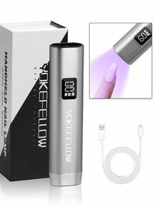 YOKEFELLOW 可充电手持美甲灯，银紫色便携式无线UV美甲灯，带自动感应器和20秒/60秒双定时器及液晶显示屏，快速固化凝胶、水钻美甲贴片、胶水，适用于美甲沙龙、家庭DIY美甲，2025新款