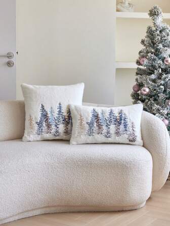 1 件秋冬松树仿皮草刺绣抱枕套，家居装饰适用于客厅、沙发、卧室、派对、汽车和各种环境