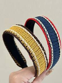 1pc Retro Contrast Color Knitted Headband, Casual Versatile Woolen Fabric High-End Autumn/Winter Hair Accessory ,Hair Band