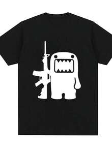 Retro Domo Kun AK47 Fun T Shirt Men's Women's Casual Tshirt Y2k Short SLEEs Ve Oversized T Shirt Street Wear - 黑色 - 查看 1