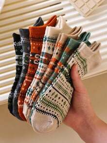 3/5/7 Pairs Random Pattern Socks, Breathable Vintage Casual Unisex Socks For Daily Wear - Multicolor - View 3
