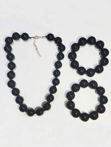 1 Set de 3 Collares, Pulseras y Juego de Joyas Hechas a Mano con Cuentas Geométricas Redondas de Plástico Estilo Bohemio, Regalo para Mujeres, Uso Diario