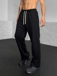 (Autumn/Winter) Baggy Pants For Running, Workout, Gym, Camping, Travel, Streetwear Fashion, Sports Pants For Men, Fashionable Athletic Breathable Knit Pants, Casual Boyfriend Style Basketball Joggers, Black