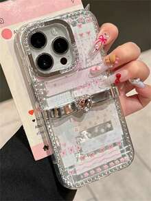 奢华趣味卡通全屏激光猫咪水钻手机壳，适用于 17 Pro Max、16 Pro Max、15 Pro Max、14 Pro Max、13 Pro Max、12 Pro Max、17 Pro、16 Pro、15 Pro、14 Pro、13 Pro、12 Pro、16、15、14、12、13、11，柔软防震后盖 - 拼接蝴蝶結小碎花 - 查看 7