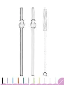 Paie drăguțe din sticlă cu perii de paie, paie reutilizabile de 7,87 inch / 8 mm, multicolore rezistente la spargere, pentru smoothie-uri, milkshake-uri, ceai sau cafea cu gheață
