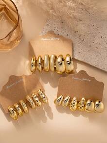 6-18 件几何纹理环状水滴金色优雅波西米亚耳环，适合送给家人和朋友的礼物，节日礼物（带纸卡包装）