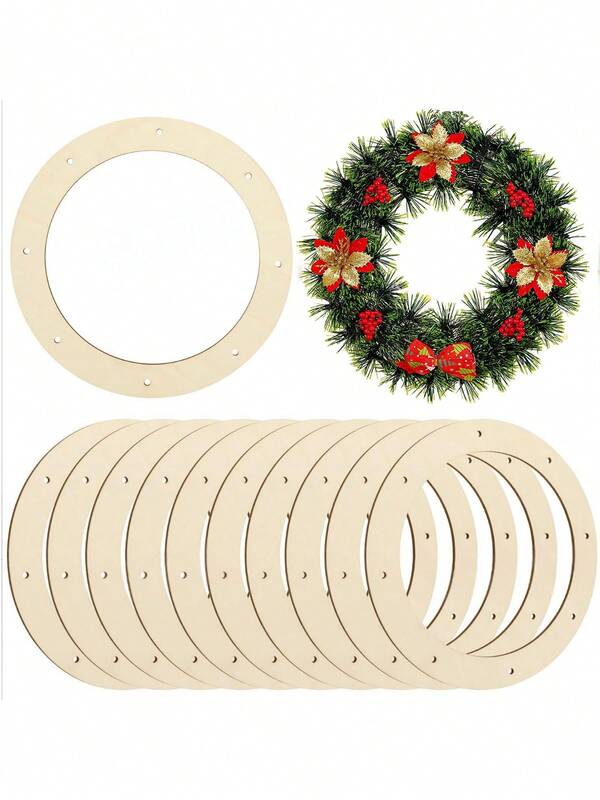 2/4/6/10pcs Wooden Craft Wreath Stand, Unfinished Wooden Craft Wreath, Wreath Accessories, Wreath Stand, DIY Valentine's Day Ring Wooden Hanging Ornaments, DIY Christmas Party, Wedding Holiday Wreath Wall Home Craft Decoration, Front Wreath Accessories, Handmade, Christmas Gift (M, L, XL).