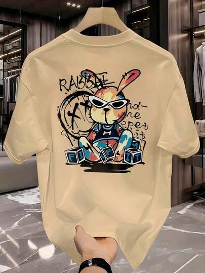 Camiseta Masculina Rabbit Graffiti Camisa Manfinity 100% Algodão Street Wear T-shirt