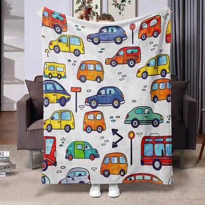 بطانية فلانيل بتصميم سيارات السباق - لون بيج فاتح مع نقشة شخصيات السيارات، خليط من البوليستر الناعم، مناسبة للمنزل والسفر ونوم المكتب واللعب في الهواء الطلق، قابلة للغسل في الغسالة، متينة وخفيفة الوزن، بطانية سفر | تصميم شخصيات كرتونية | خليط بوليستر ناعم، بطانية أريكة