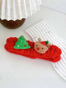 3 piezas de diadema y muñequera para lavabo de Navidad. Diseños de árbol de Navidad, reno de Navidad, Papá Noel y muñeco de nieve. Diadema y muñequera para limpieza del lavabo. Conjunto de diadema y muñequera para el cuidado de la piel, adecuado para el lavado de la cara, maquillaje y spa. Diseño de Papá Noel, accesorio de pelo de Navidad como regalo para mujeres.