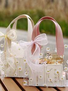 1 Stück PVC transparente Kunststoff Handtasche, Hochzeits-Geschenktasche, hochwertige kleine Gänseblümchen Geschenktasche für Süßigkeiten, geeignet für tägliche Festlichkeiten und Hochzeitsfeier Geschenkverpackung.