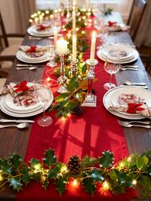 Conjunto de 8 peças de porta-guardanapos decorativos de Natal, com laço vermelho tecido à mão e fivela exclusiva em veludo macio e espesso. Ideal para decoração de mesas de Natal, jantares, banquetes, casamentos e outras festas.